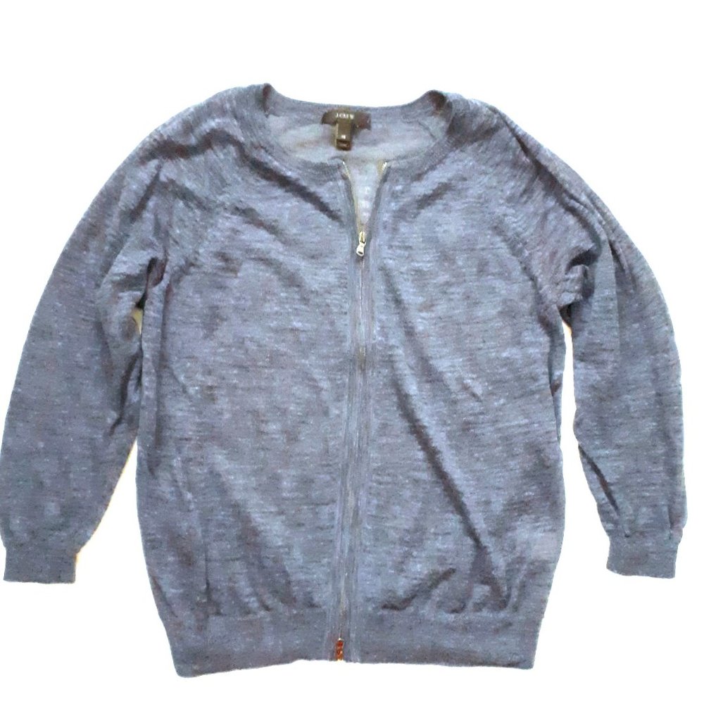 J Crew Blue Linen Blend Zip Up Sweater Top